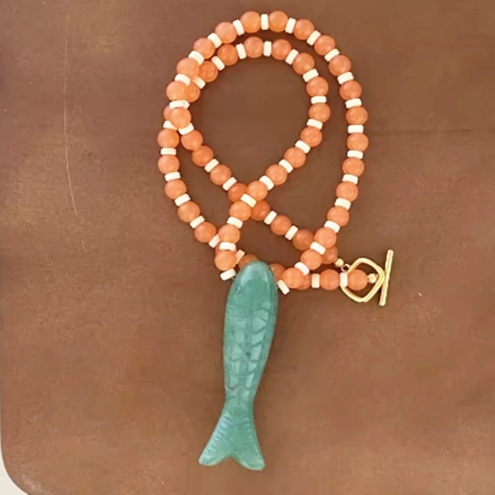 Malachite Coin Pendant Necklace Rope Knot — Green | KIMLUD