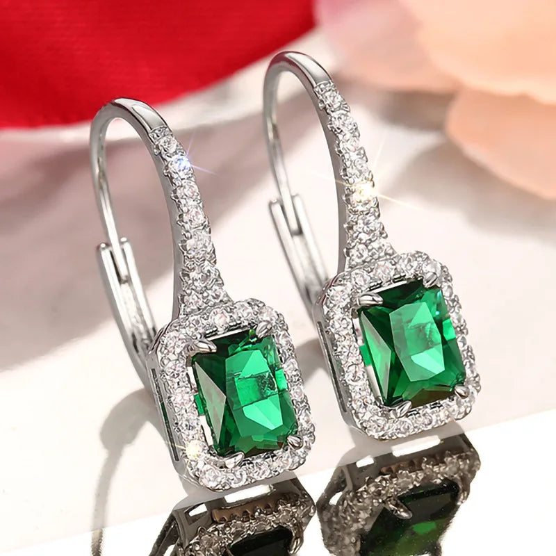 Cubic Zirconia Drop Earrings Water-Drop Inlaid — Emerald | KIMLUD