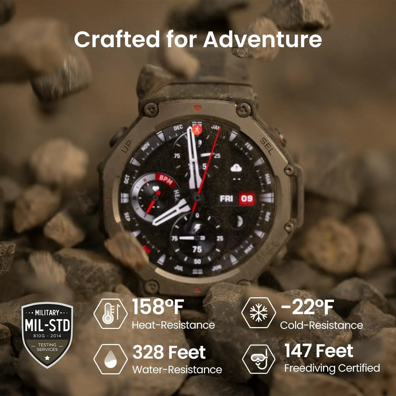 Military Smart Watch 48mm AMOLED GPS — Black | KIMLUD