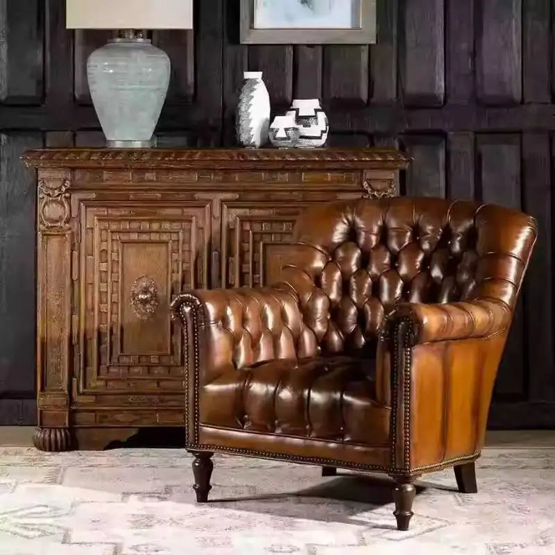 Genuine Leather Living Room Chair — Brown | KIMLUD