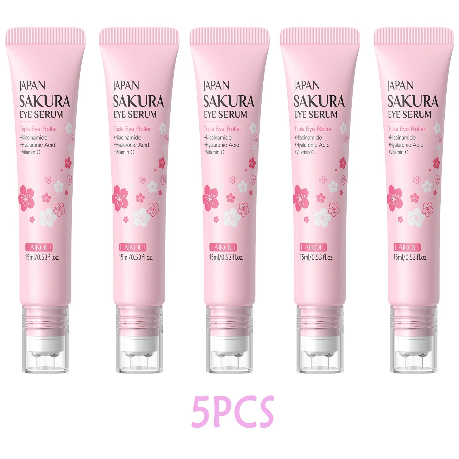 LAIKOU Sakura Anti- Wrinkle Eye Cream With Roller Ball Quick Drying Hydrating Hyaluronic Acid Refreshing Eye Serum 15ml