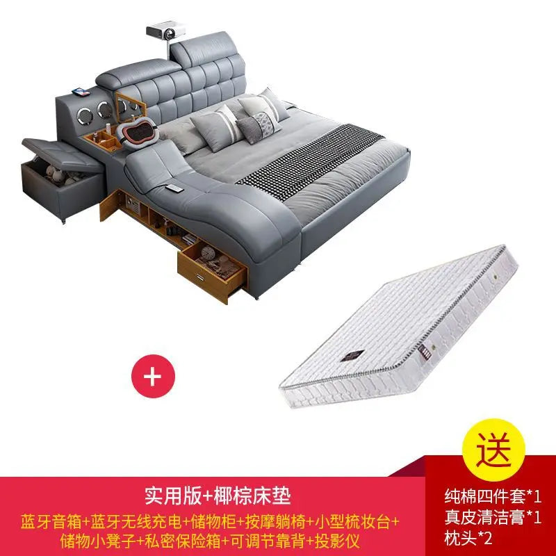 Intelligent massage tatami leather bed modern simple master bedroom storage double bed size apartment wedding bed