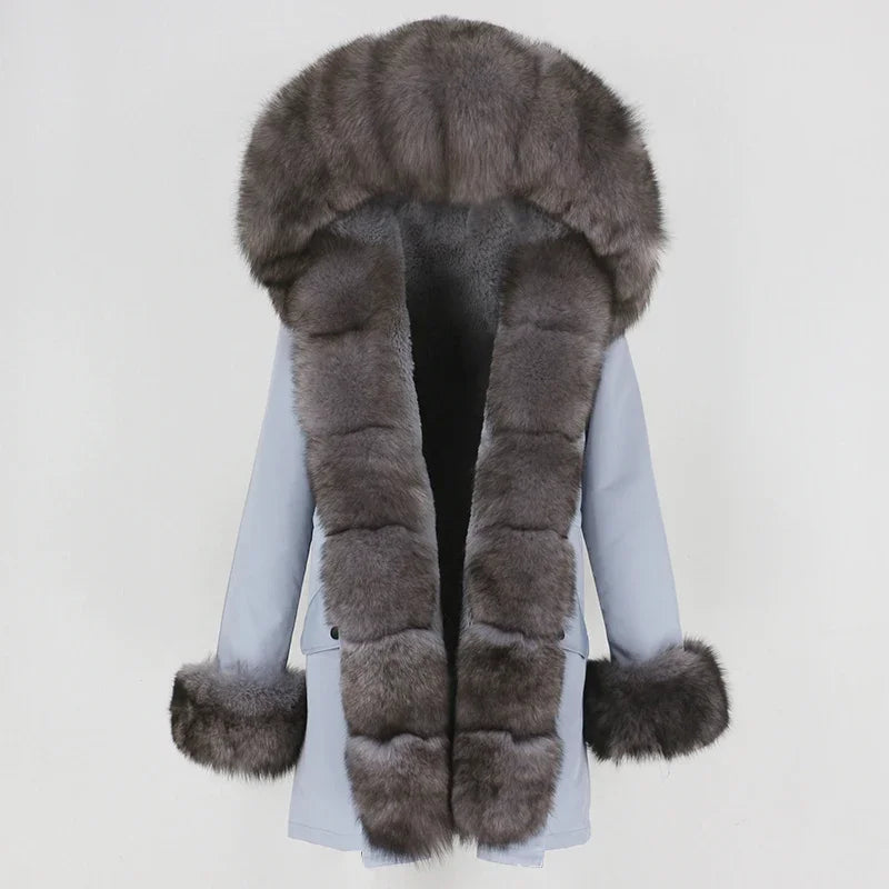 OFTBUY 2024 Fashion Winter Jacket Women Real Fur Coat Natural Real Fox Fur Collar Loose Long Parkas Big Fur Outerwear Detachable