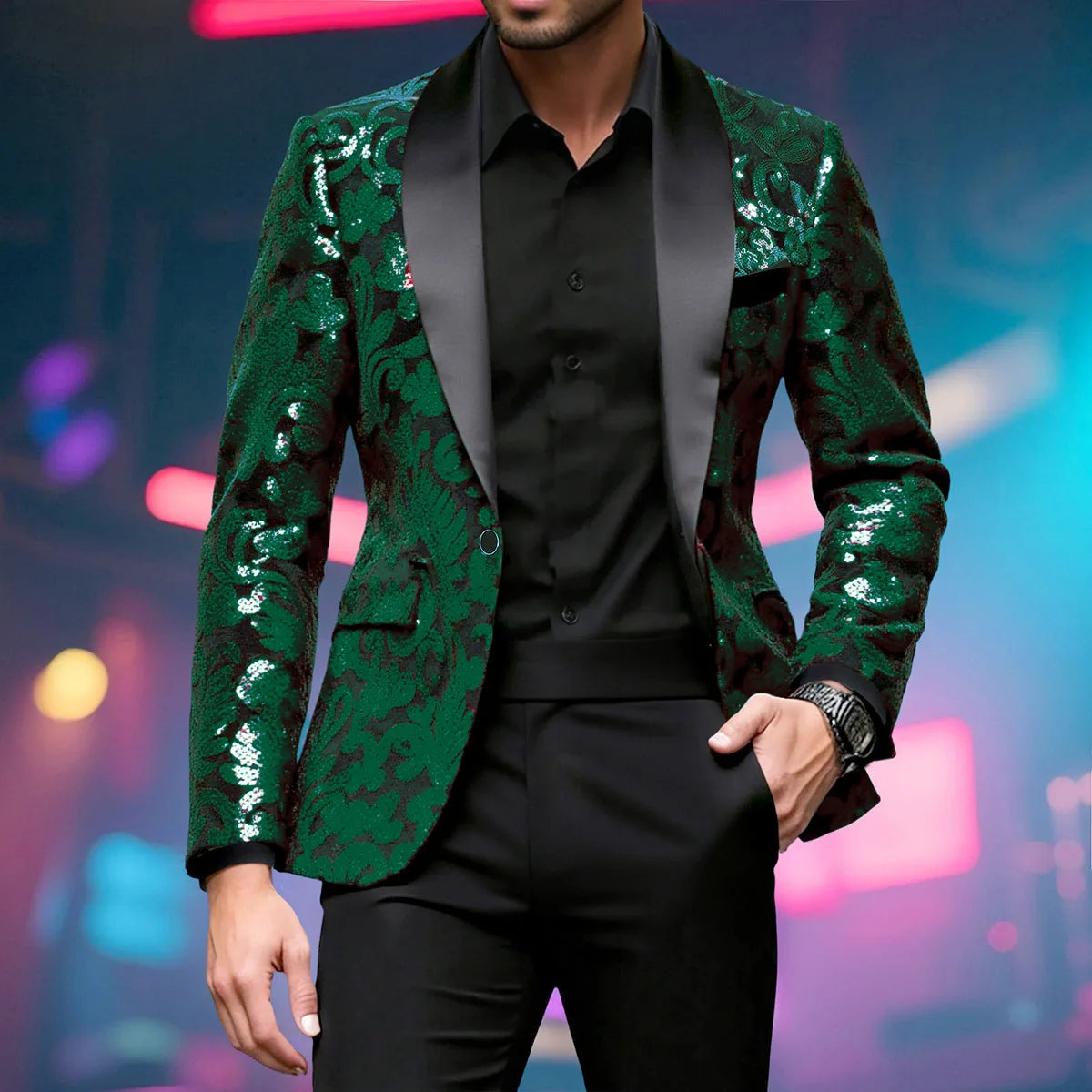 Sequin Blazer - Sequin Embellished - Polyester - Multicolor | KIMLUD