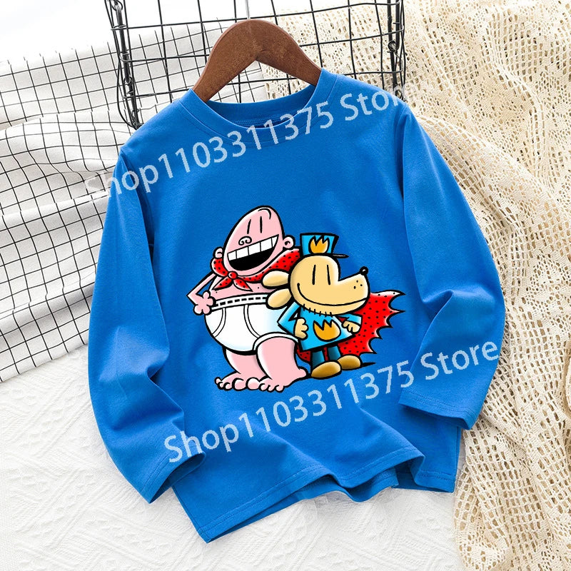 Dog Man Children's T-shirt Short Sleeve Cotton Outdoor Wear Fashion Blue Hip Hop Toddler Cute Cartoon Anime Boys Clothes Toddler