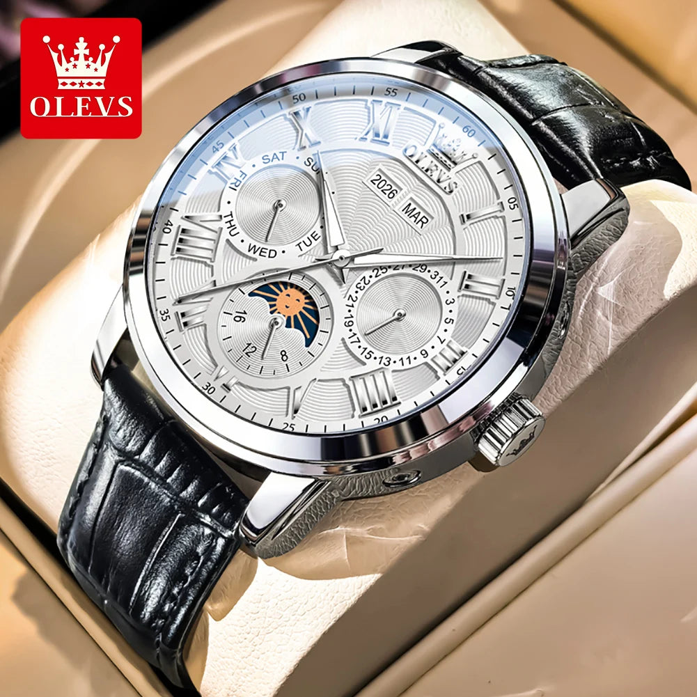 Stainless Steel Mens Watch Moon Phase Automatic — Silver | KIMLUD