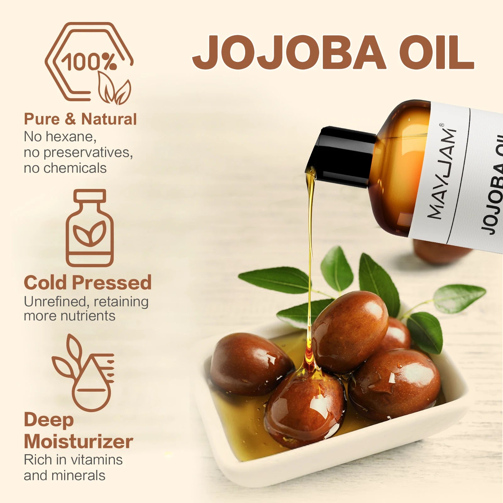 MAYJAM USDA Organic Jojoba Oil Moisturizing for Face, Hair, Skin & Nails Pure Natural Cold Pressed Grapeseed Sunflower Seed Oil