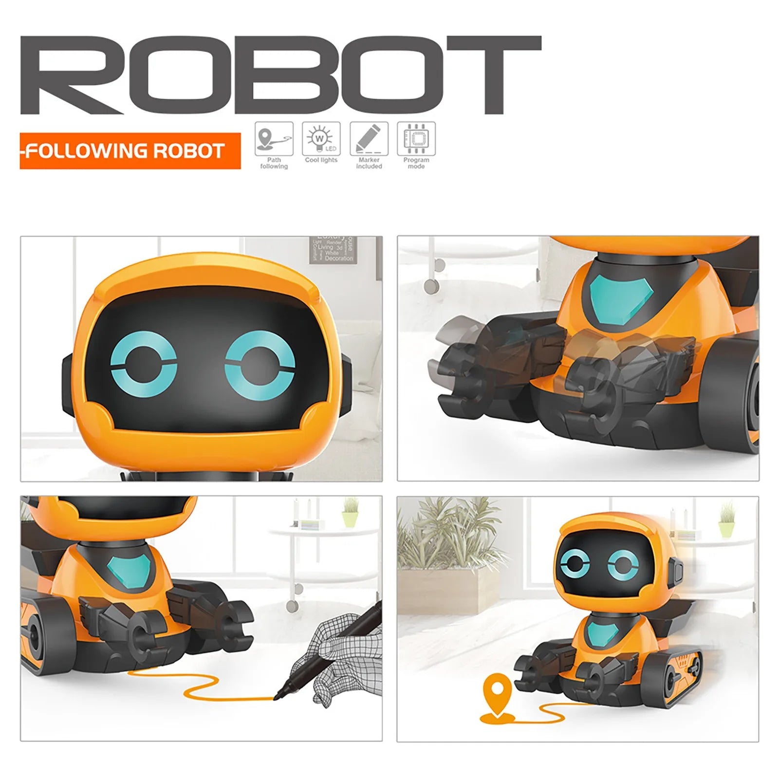 Smart Kids Early Education Intelligent Robots Educational Robot Toys for Kids with Cute Sound Effects & Track Drawing Function