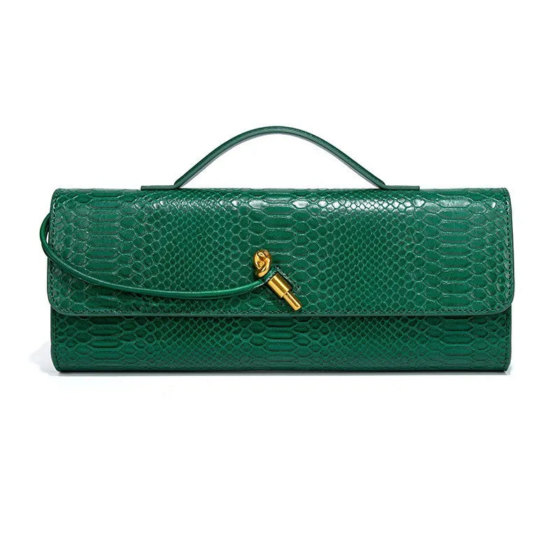 Crocodile-Pattern Top-Handle Bag Luxe Silhouette — Burgundy | KIMLUD
