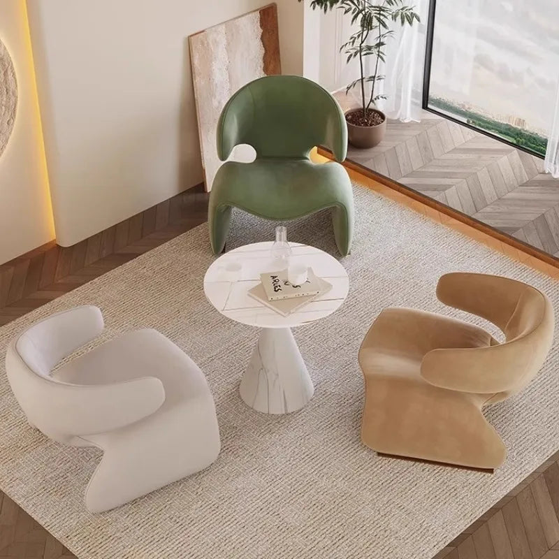 Faux Leather Chair Modern Nordic Ergonomic Backrest — Ivory | KIMLUD