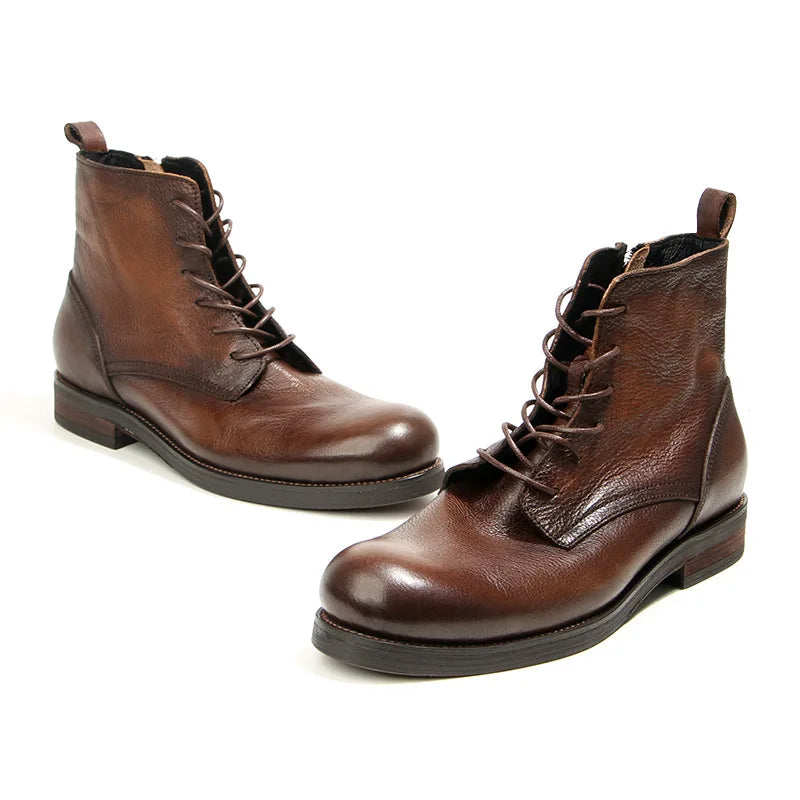 Cowhide Men's Boots Genuine Leather Shoes Men Side Zipper Men Ankle Boots Handmade Retro Leather Boots Luxury Men's Formal Shoes