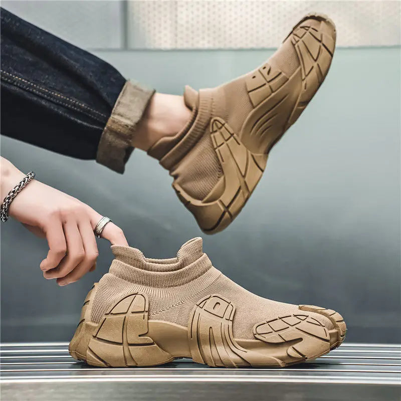 Breathable Air Mesh Sneakers Casual Slip-On With Tonal Gray Overlays — Black | KIMLUD