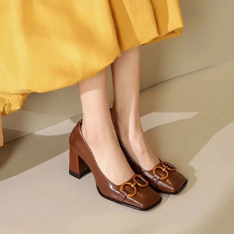 Patent Leather Square Buckle Pumps — Black | KIMLUD