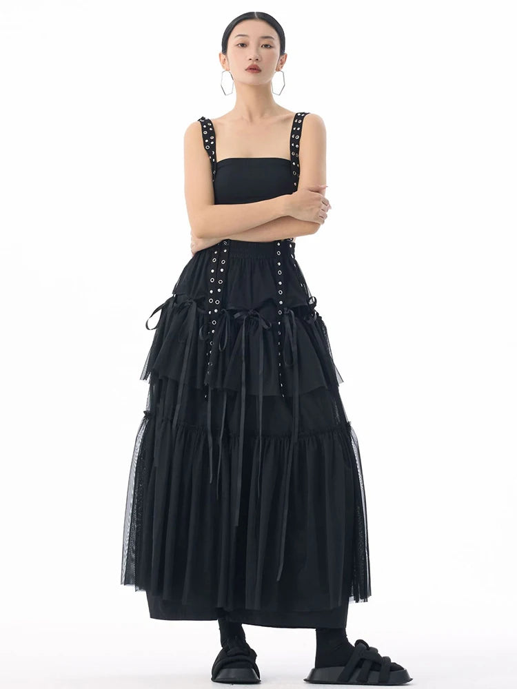 Midi Skirt - High Elastic Waist - Cotton Polyester - Coffee | KIMLUD