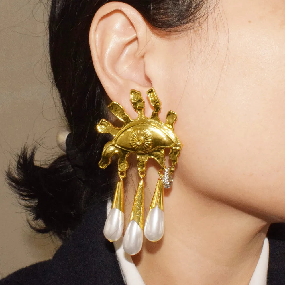 Gold-Plated Metal Alloy Eyes Dangle Earrings — Gold | KIMLUD