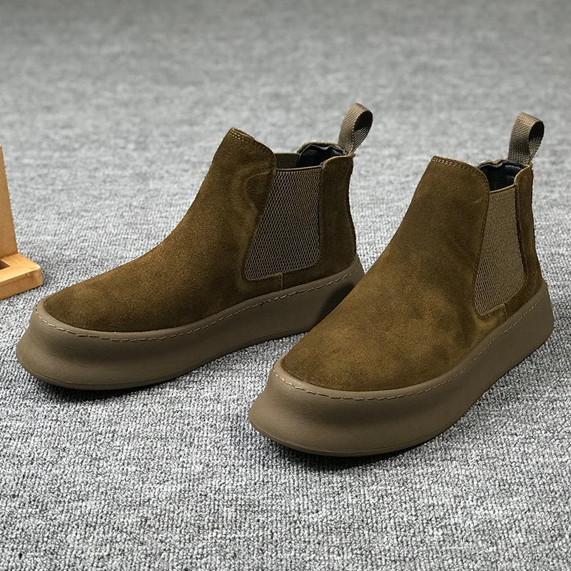 Men Thick Soled Suede Short Boots Retro Autumn Winter Comfortable  Fashionable Height Increasing Boots for Casual Young People