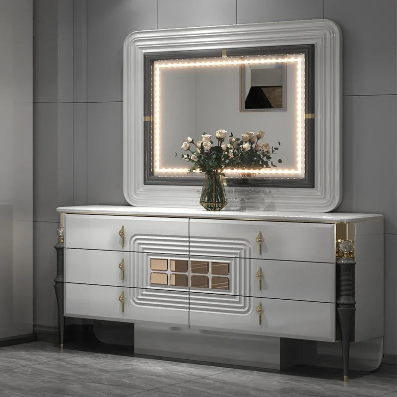 Wood Frame King Size Bed With LED Headboard — Pale Gray | KIMLUD
