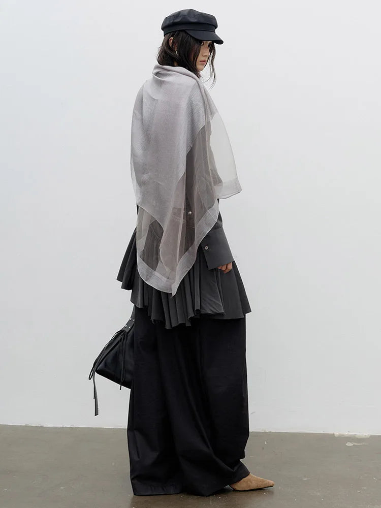 Shirt Dress – Pleated Irregular Burr Hem – Cotton Jersey – Gray | KIMLUD
