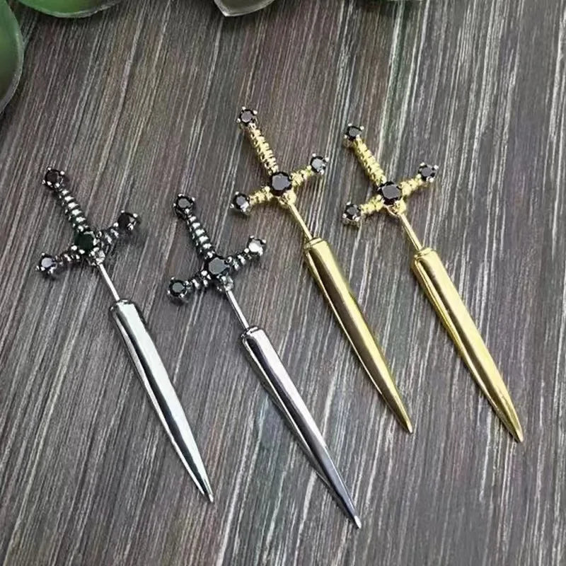 Silver-Tone Ear Jacket Earrings Punk Sword — Silver | KIMLUD