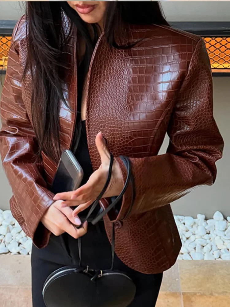 Coat – Crocodile Embossed Look – Polyester | KIMLUD