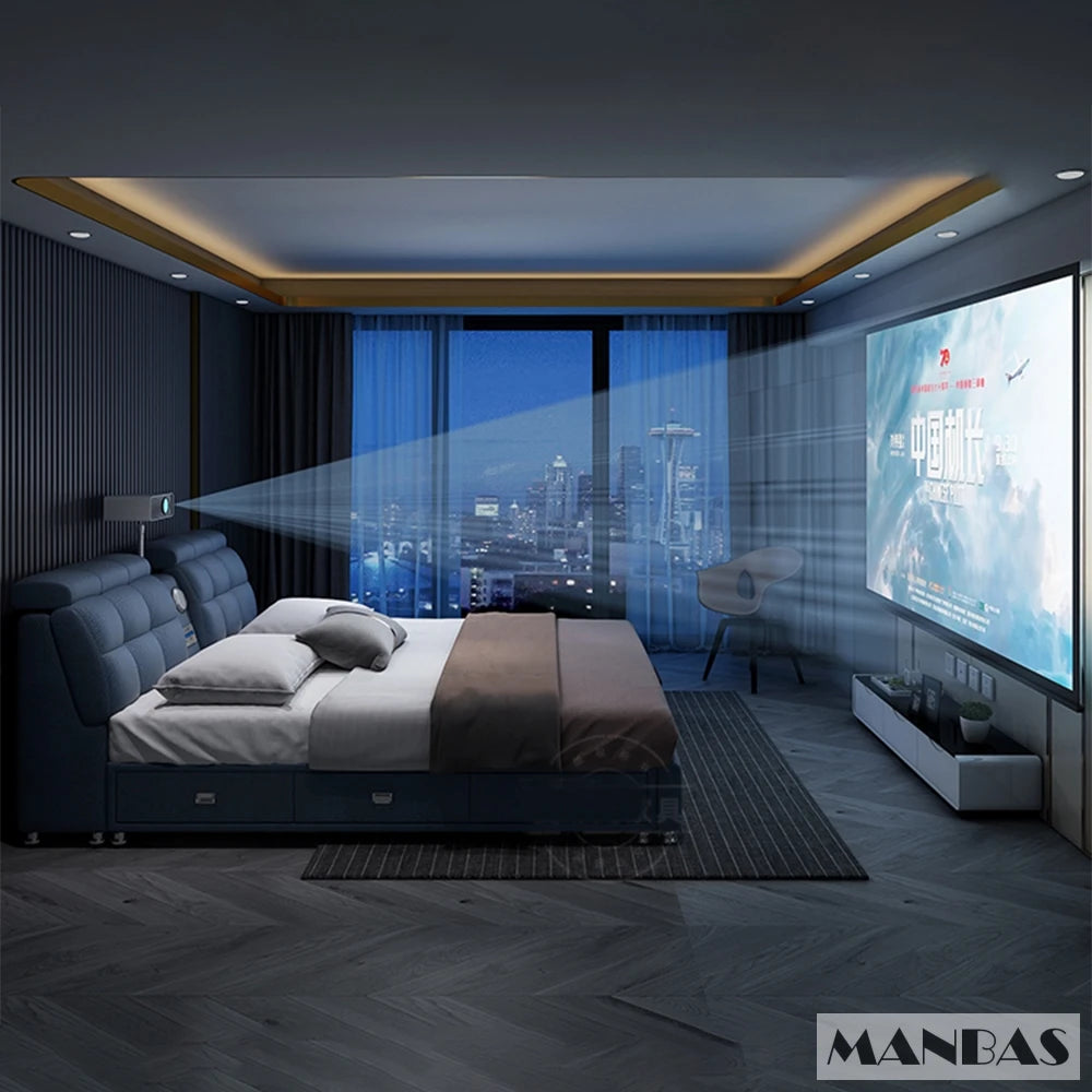 Genuine Leather Bed Frame Smart Multifunctional Tech — Ivory | KIMLUD