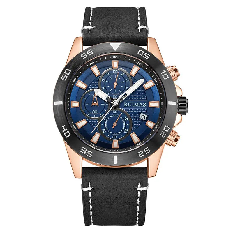 Premium Leather Strap Chronograph Watch — Black | KIMLUD