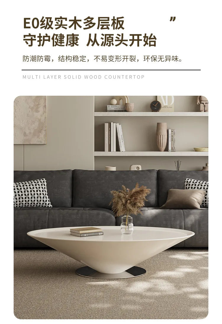 Minimalist Round Coffee Table Unique Aesthetic — White | KIMLUD