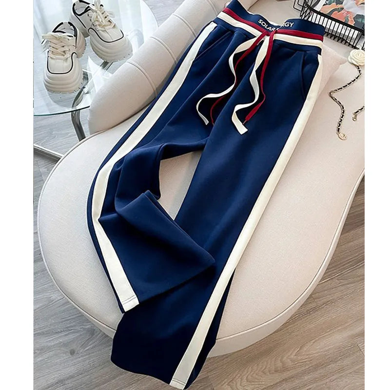 Blue Casual Sports Suit Women's Autumn and Winter Stylish Slimming Cardigan Sweatshirt Straight Leg Pants Two-piece Setpant Sets