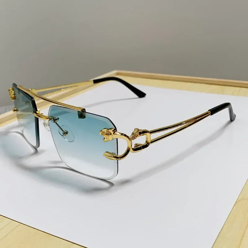 Rimless Square Sunglasses Gold-Tone Frame With Sculpted Hinges And Signature Shine — Black | KIMLUD