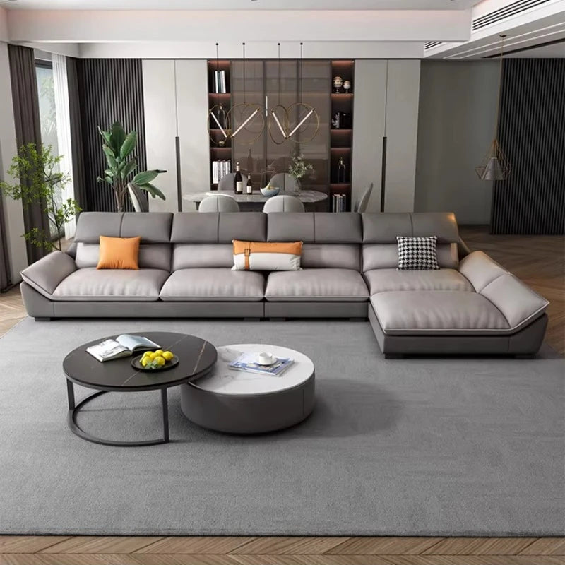 Luxurious Microfiber L-Shaped Sofa — Gray | KIMLUD