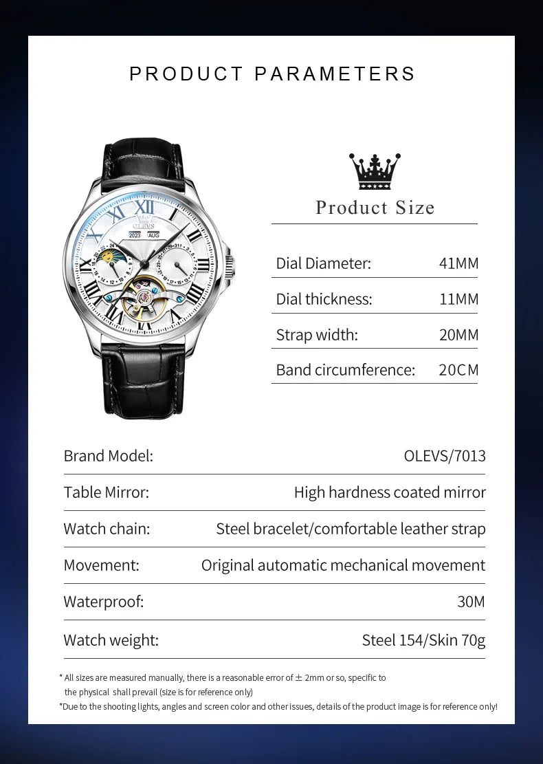 Moon Phase Skeleton Watch Leather Strap — Silver | KIMLUD