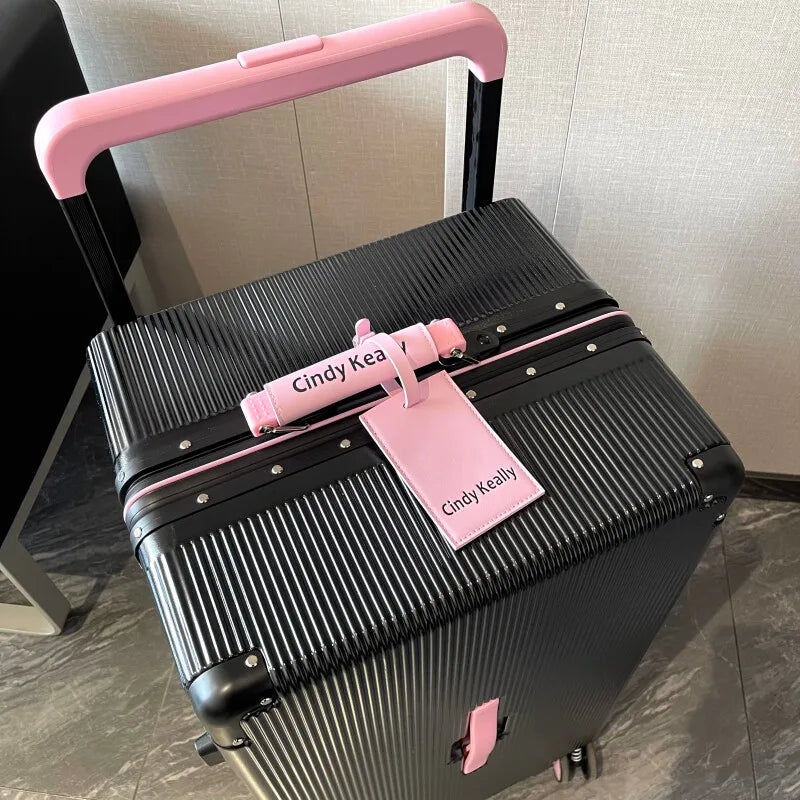 Aluminum-Frame Carry-On Suitcase Wide-Handle — Black | KIMLUD