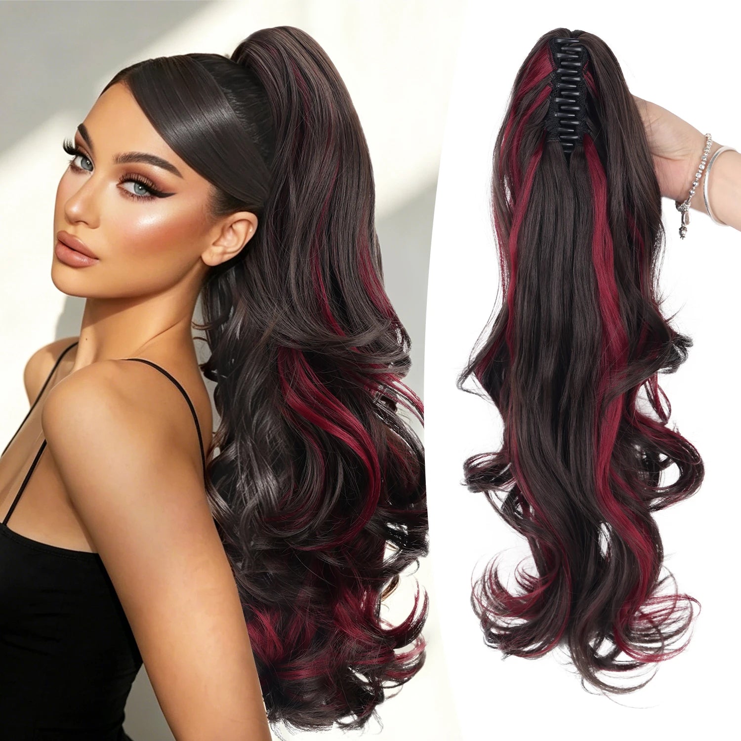 Synthetic Claw Ponytail Extensions 20inch Wavy Clip Claw Ponytail Hair for Women Ladies Daily Party Holiday