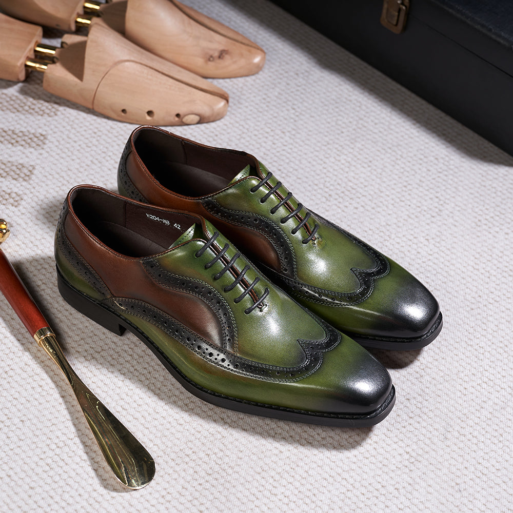 Luxury Italian Men&#39;s Oxfords Genuine Leather Brogue Wingtip Wedding Party Dress Shoes for Men Classic Lace-Up Office Formal Shoe