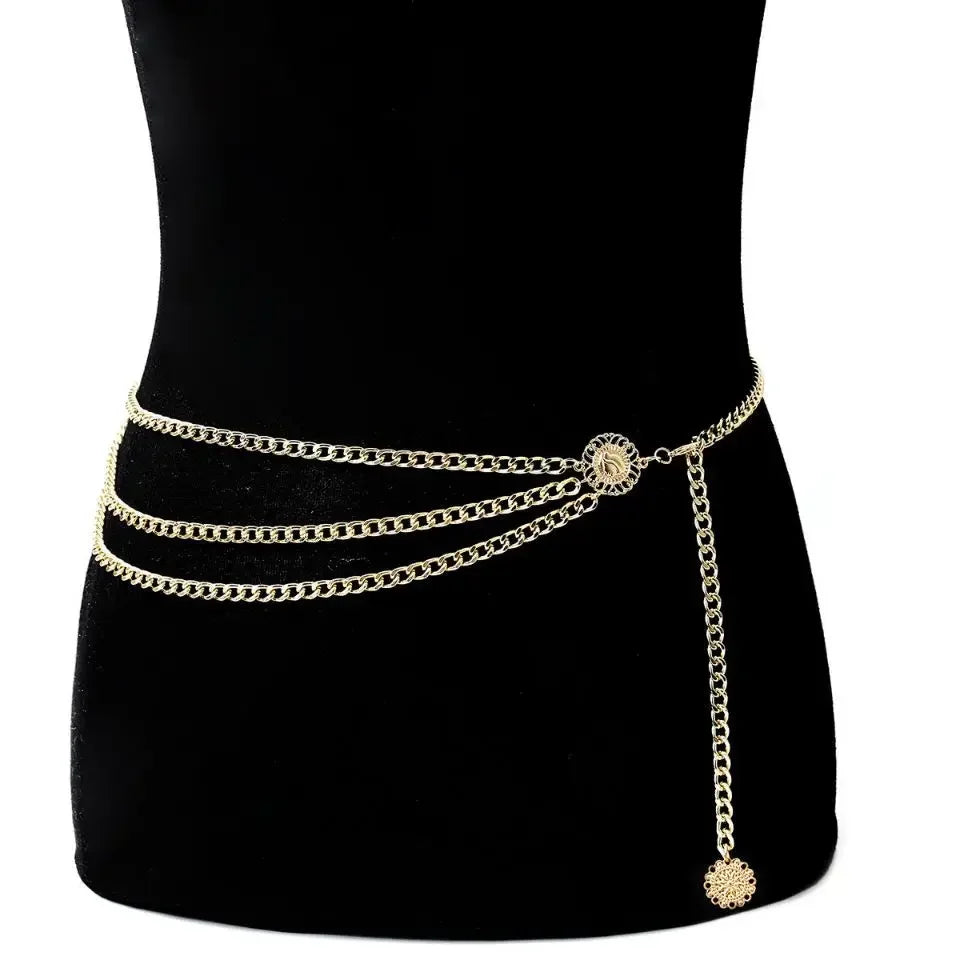 Metal Punk Hip Hop Waist Chain Multilayer With Long Tassel Coin Pendant — Silver | KIMLUD
