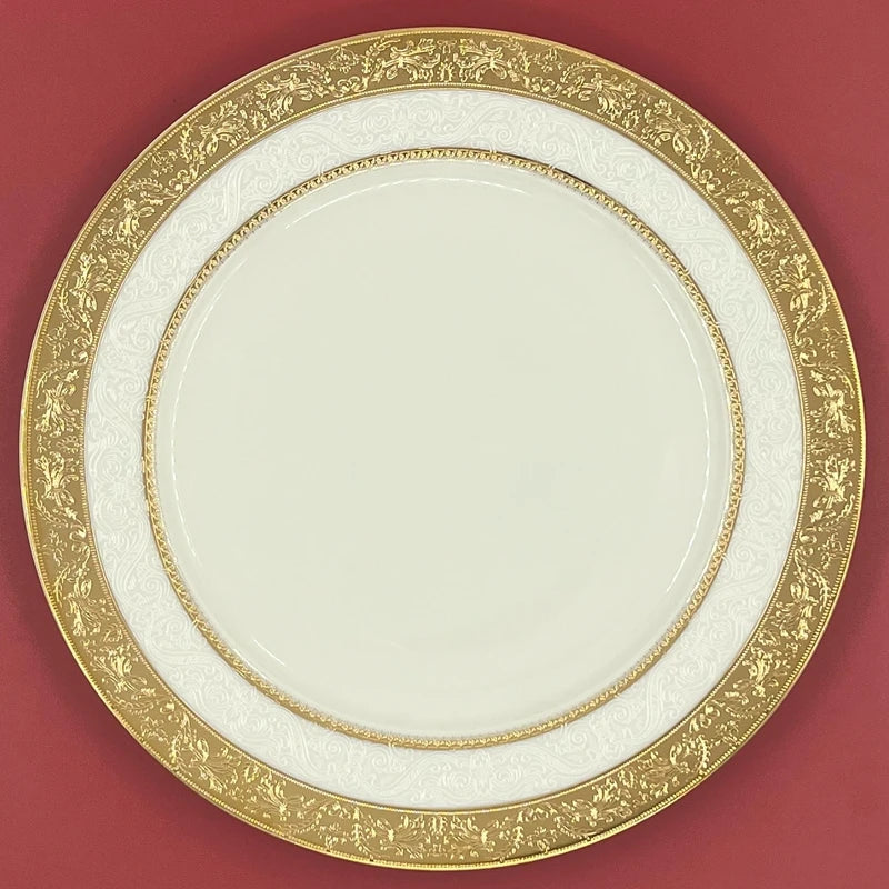 Bone Porcelain Dinner Plate With Gold Edge — White | KIMLUD