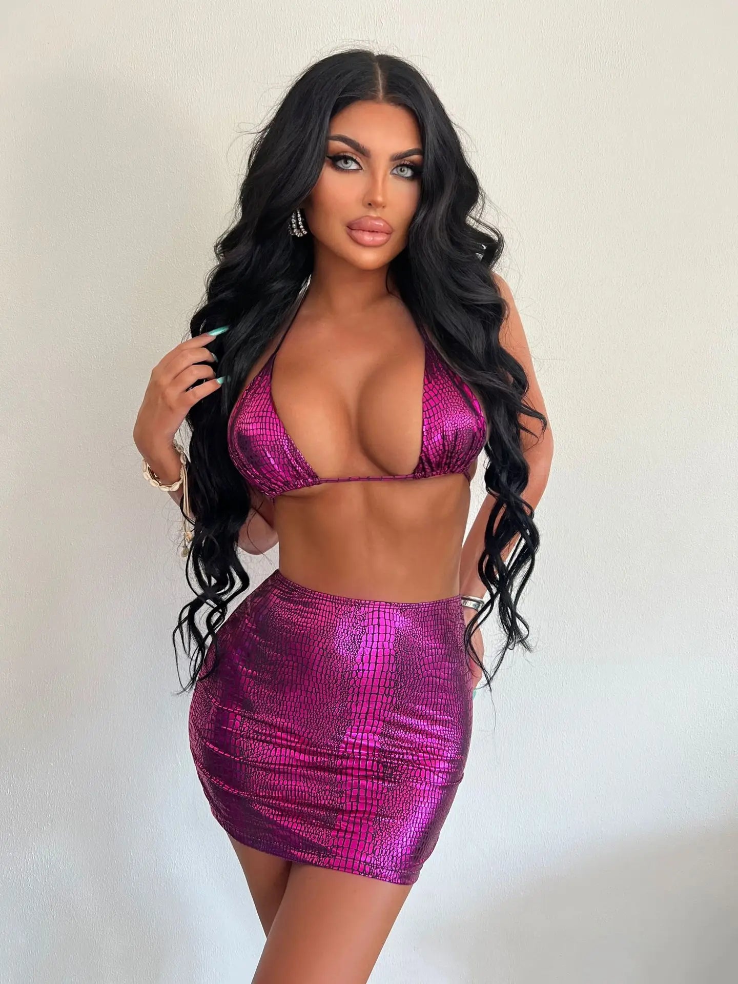 European and American swimsuits bikini women shiny sexy neck halter swimsuit