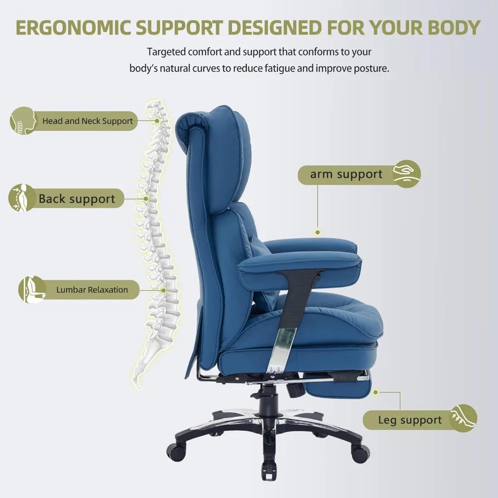 High-Back Big And Tall Office Chair With Footrest — Deep Blue | KIMLUD