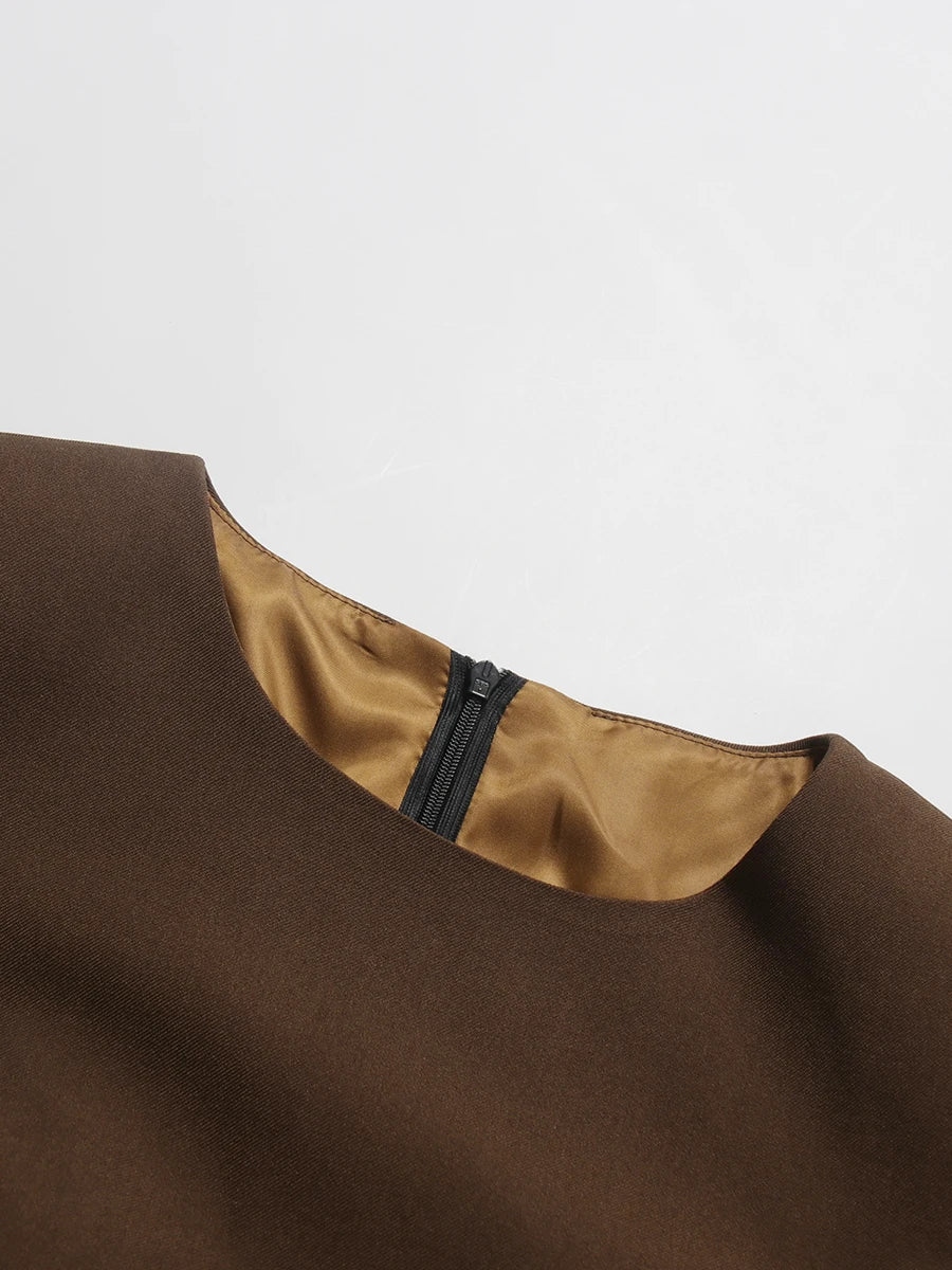 KIMLUD, TWOTWINSTYLE Solid Slimming Spliced Breasted Fashion Dresses for Women Round Neck Long Sleeves High Waist Dress Female Clothing, KIMLUD Womens Clothes