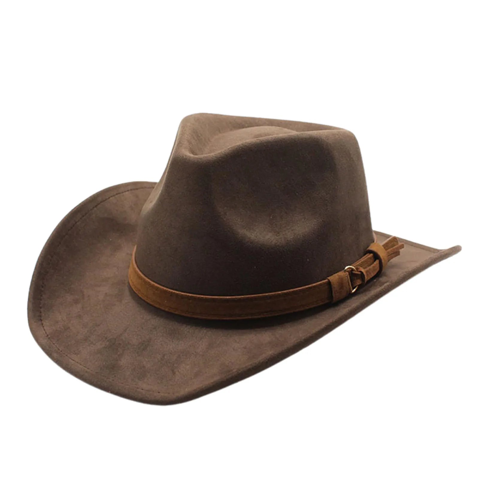 Felt Cowgirl Hat With Belt And Wide Soft Brim — Black | KIMLUD