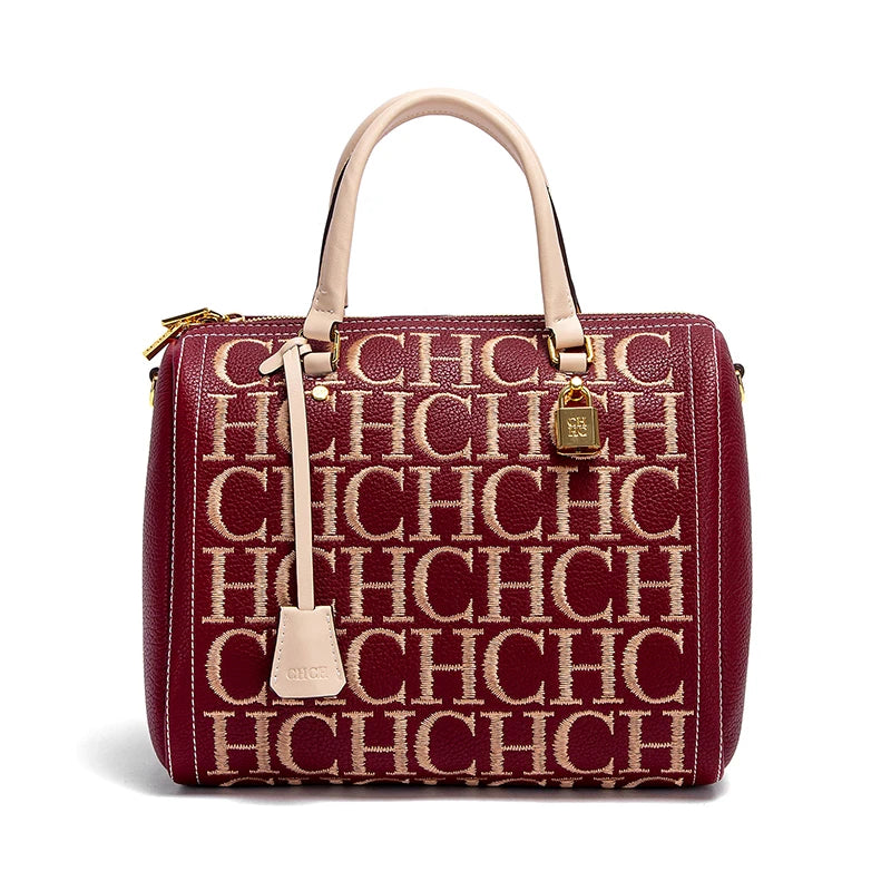 Pebbled PU Shoulder Bag Embroidered Letter Design — Brown | KIMLUD