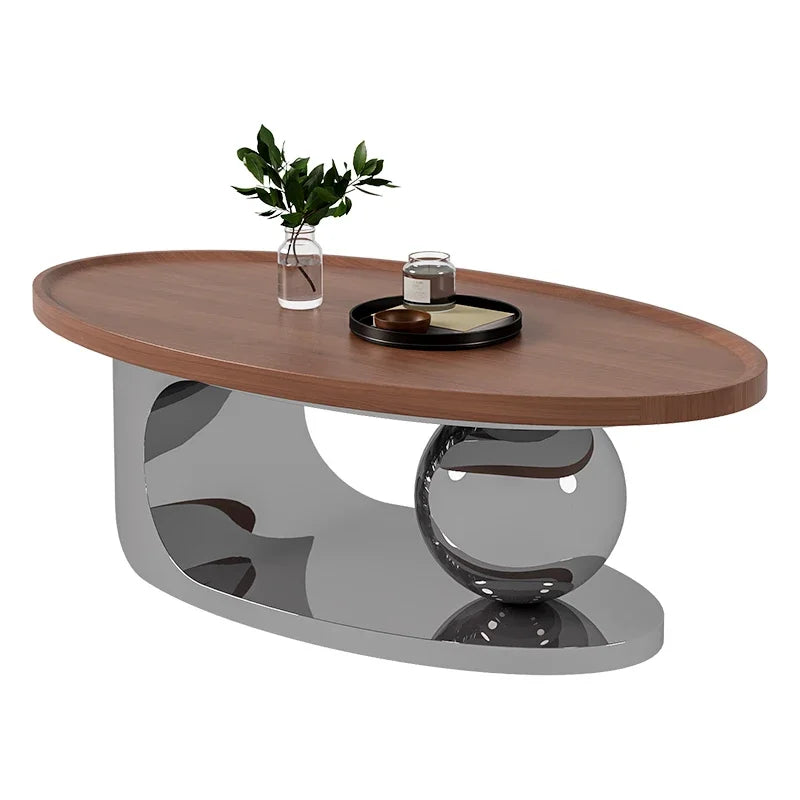 Nordic Designer Minimalist Coffee Table Oval Silhouette Rock Slab Top — Ivory White | KIMLUD