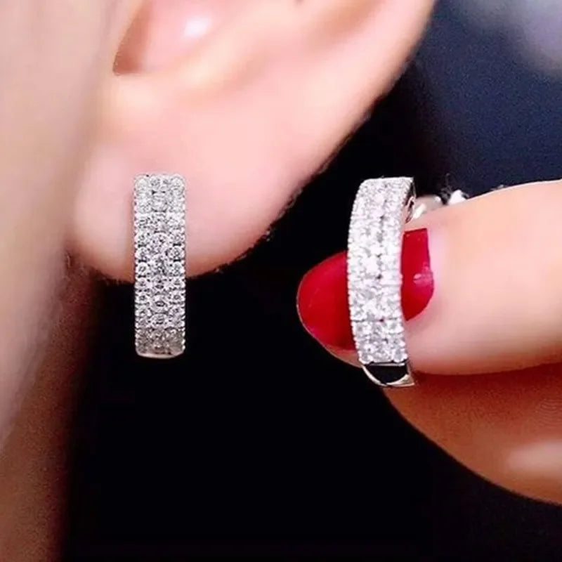 Sterling Silver Hoop Earrings Cubic Zircon Minimal Round Circle — Silver | KIMLUD