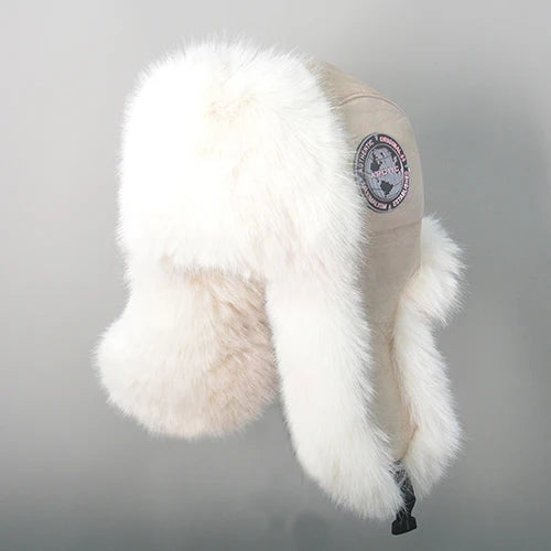 2025 New Men's 100% Natural Fake Fox Fur Bomber Hats Winter Russian Man Warm Faux Fox Fur Hat Male Fake Fur Caps