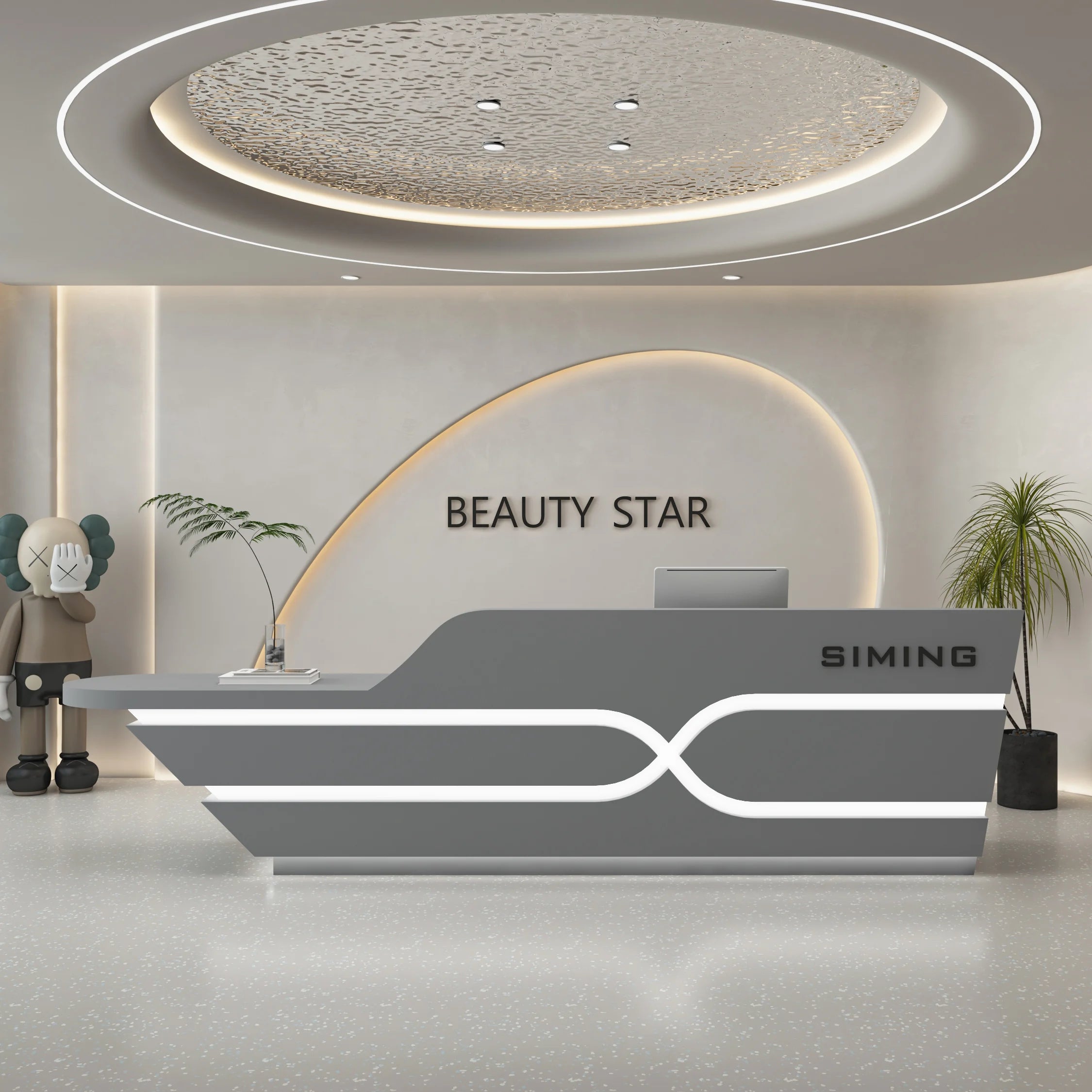 Sculpted Reception Desk LED Halo — Cool Gray | KIMLUD