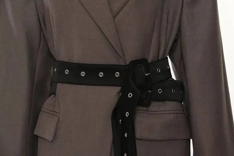 DEAT Fashion Women's Blazer Notched Collar Double Sashes Deconstructive Back Button Loose Suit Jacket Autumn 2025 New 1DH7481