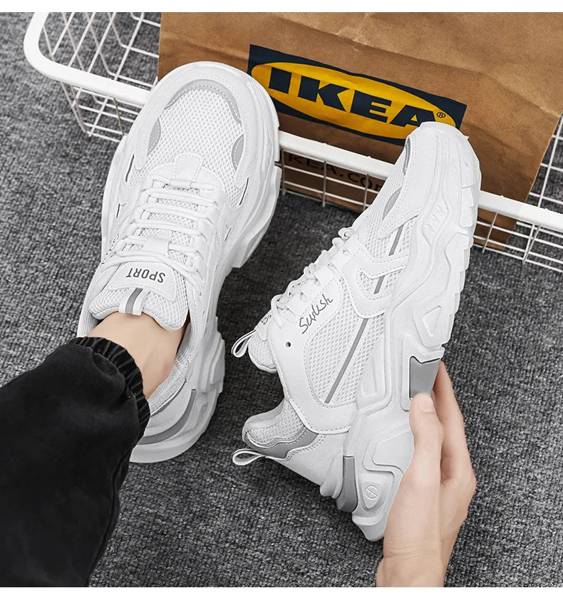 New Fashion Mens Thick Sole Platform Sneakers Breathable Mesh Lightweight Low Top Dad Shoes Casual Sports Walking Shoes
