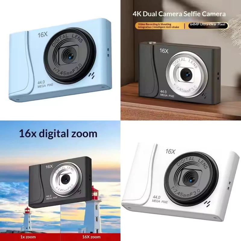 Matte Plastic Compact Camera 4K Digital — Black | KIMLUD