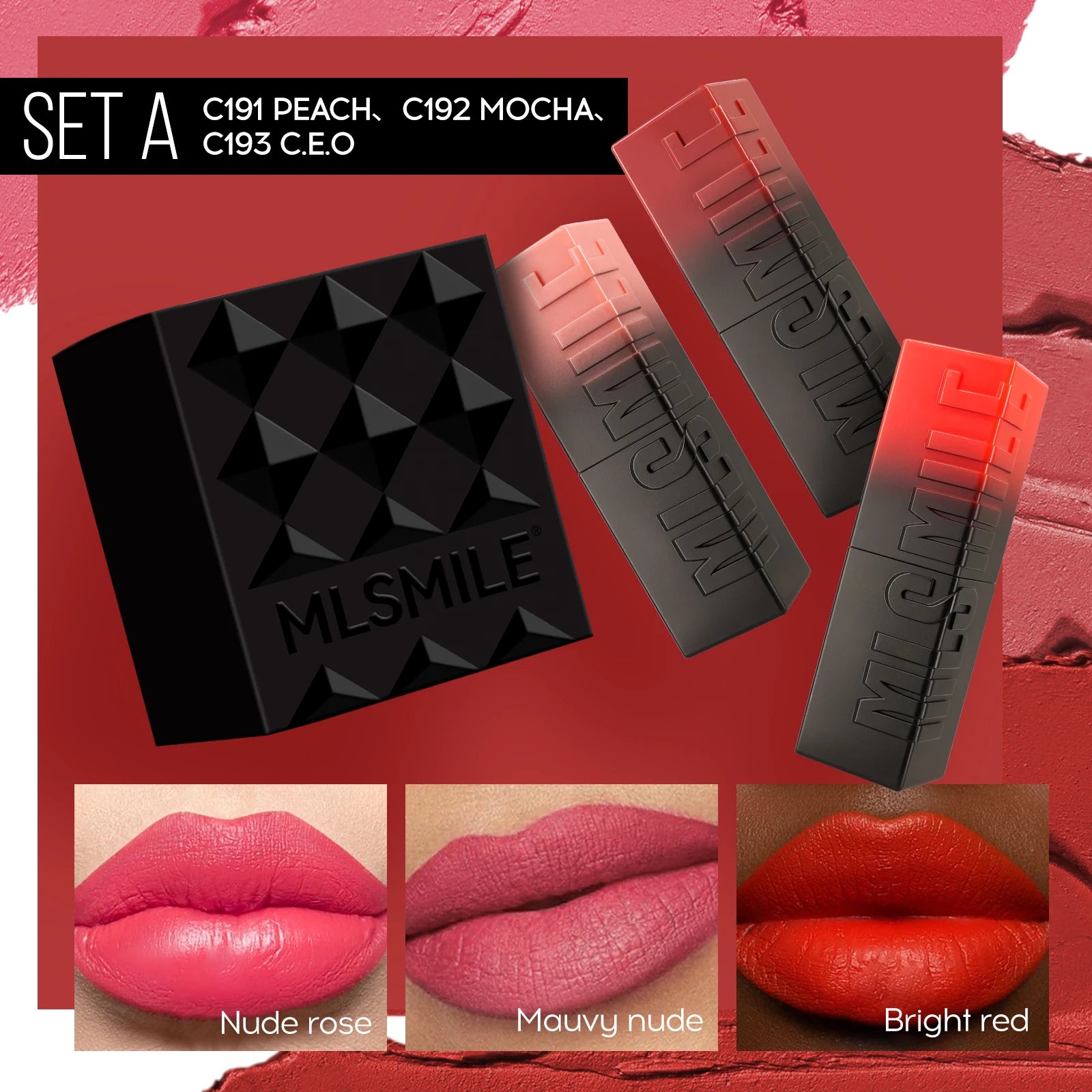 3-Piece Embossed Matte Lipstick Set, Long-Lasting and Hydrating, Easy Application for a Natural Look, Smooth Velvet Matte Finish