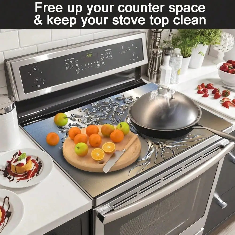 Rubber Stove Cover Mat Tree Design With Intricate Branches — Black | KIMLUD